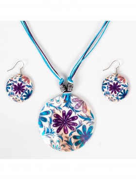 Fashion Flower Print Necklace and Earrings Set